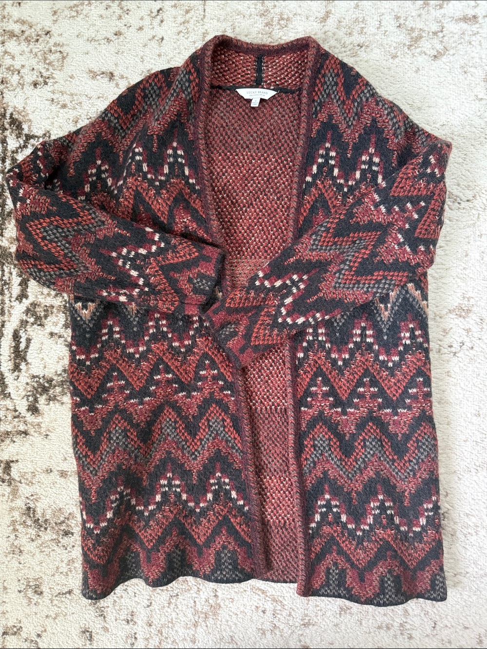 Lucky Brand Open Front Pattern Cardigan